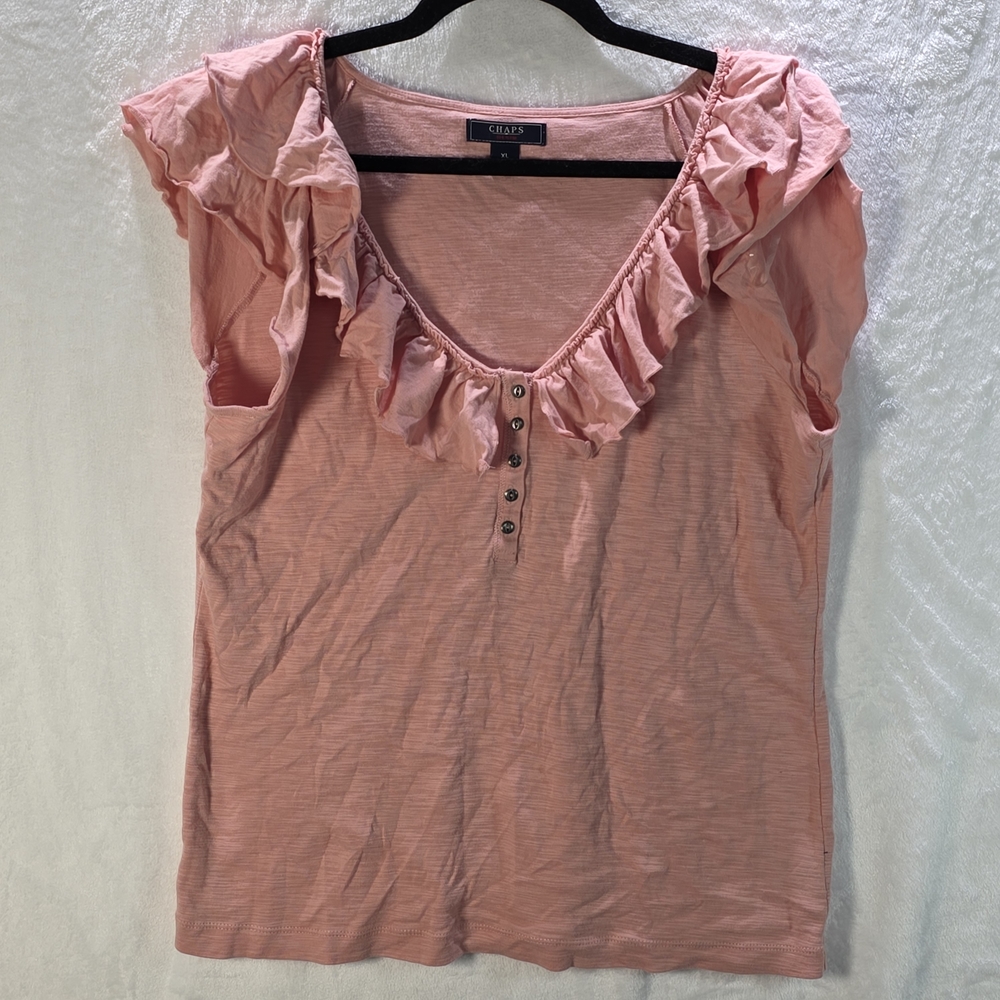 Womens Chaps Light Pink Ruffled Sleeveless Blouse Size XL Tank Top